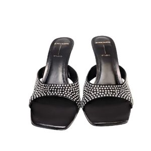 Black Suede Studio Charlie Embellished Suede Mule Slide Sandal Black